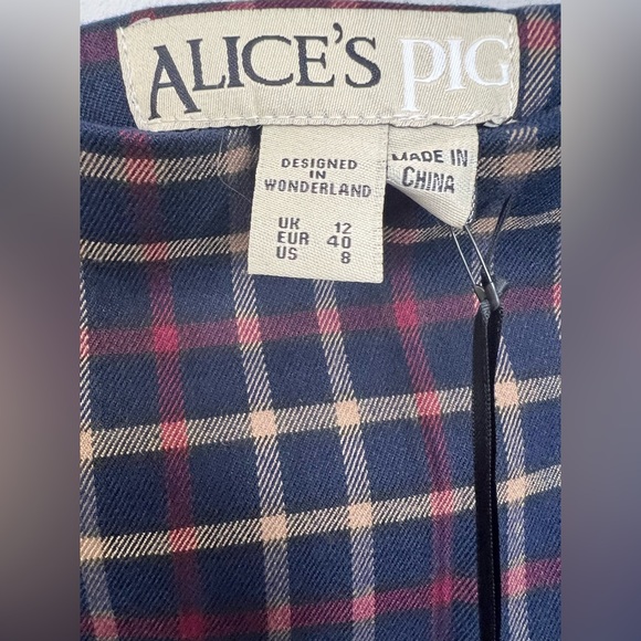 Alice’s Pig Plaid Pencil Skirt - Tartan Red, Navy and Cream with front pleat - Picture 4 of 8
